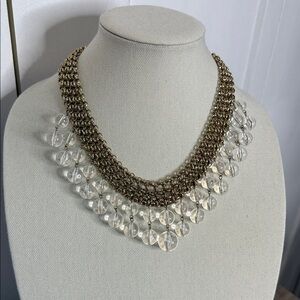 Gold Tone Clear Beaded Statement Necklace